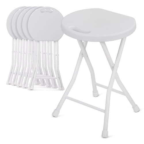 Magshion Foldable Stool with Handle Indoor Outdoor 6 Pack Backless Folding Stool 230lbs Capacity, 18 Inch White