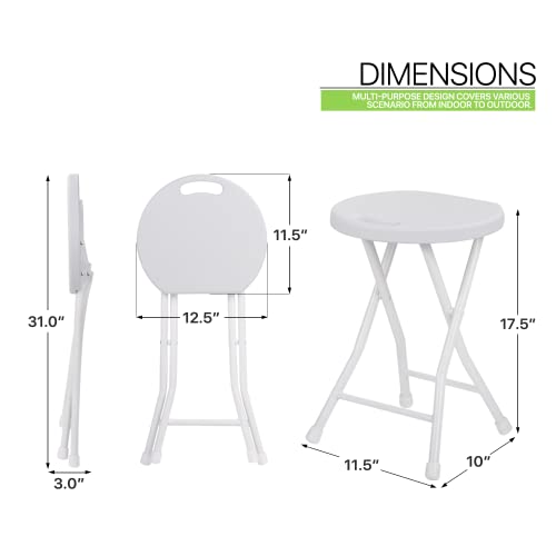 Magshion Foldable Stool with Handle Indoor Outdoor 6 Pack Backless Folding Stool 230lbs Capacity, 18 Inch White