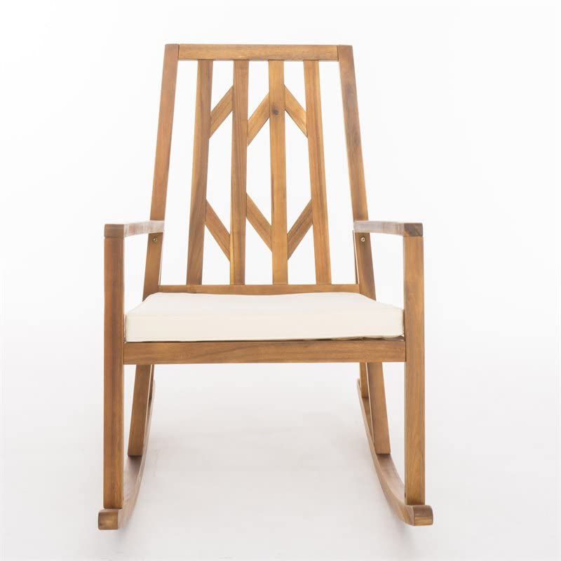 Christopher Knight Home Nuna Outdoor Wood Rocking Chair with Cushion, Teak Finish Dimensions: 37.75”D x 26.50”W x 41.25”H