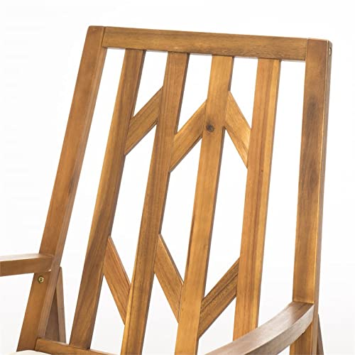 Christopher Knight Home Nuna Outdoor Wood Rocking Chair with Cushion, Teak Finish Dimensions: 37.75”D x 26.50”W x 41.25”H