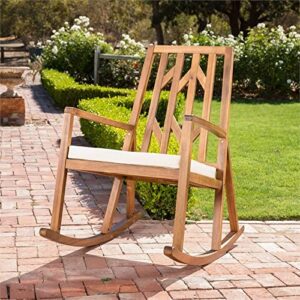 Christopher Knight Home Nuna Outdoor Wood Rocking Chair with Cushion, Teak Finish Dimensions: 37.75”D x 26.50”W x 41.25”H