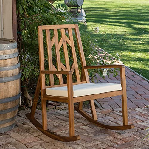 Christopher Knight Home Nuna Outdoor Wood Rocking Chair with Cushion, Teak Finish Dimensions: 37.75”D x 26.50”W x 41.25”H