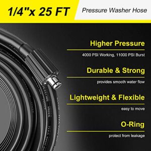 POHIR Pressure Washer Hose 25FT, Kink Resistant Power Washer Replacement Hose 1/4 Inch with M22 14MM Swivel, Lightweight Pressure Washer Extension Hose 3600 PSI