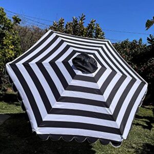 BELLRINO DECRO Black/White Scalloped Edge Replacement Edge Umbrella Canopy for 9ft 6 Ribs (Canopy Only) C004-6BW-BLACK