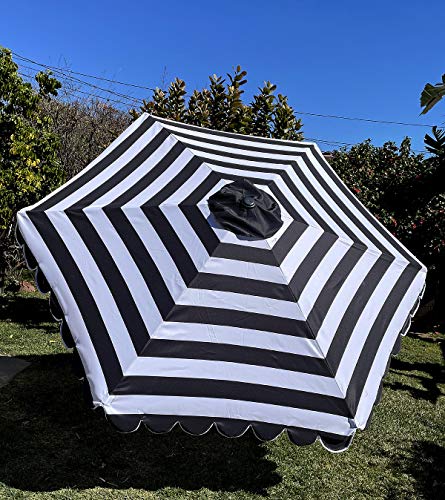 BELLRINO DECRO Black/White Scalloped Edge Replacement Edge Umbrella Canopy for 9ft 6 Ribs (Canopy Only) C004-6BW-BLACK