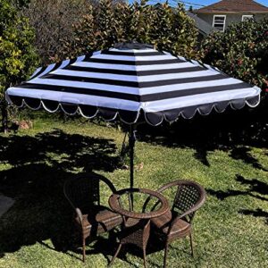 BELLRINO DECRO Black/White Scalloped Edge Replacement Edge Umbrella Canopy for 9ft 6 Ribs (Canopy Only) C004-6BW-BLACK