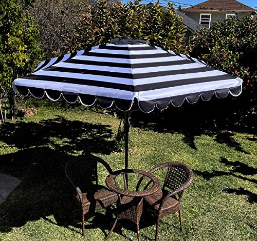 BELLRINO DECRO Black/White Scalloped Edge Replacement Edge Umbrella Canopy for 9ft 6 Ribs (Canopy Only) C004-6BW-BLACK