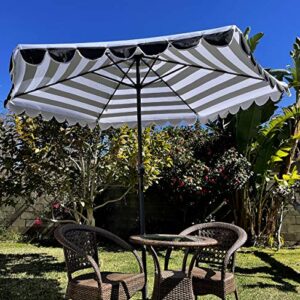 BELLRINO DECRO Black/White Scalloped Edge Replacement Edge Umbrella Canopy for 9ft 6 Ribs (Canopy Only) C004-6BW-BLACK