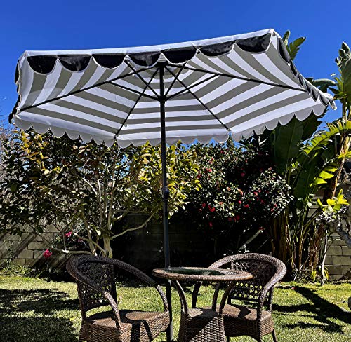 BELLRINO DECRO Black/White Scalloped Edge Replacement Edge Umbrella Canopy for 9ft 6 Ribs (Canopy Only) C004-6BW-BLACK