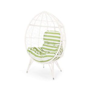 valerie outdoor wicker teardrop chair with cushion, white and green