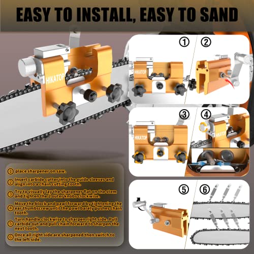 Chainsaw Sharpener, Chainsaw Chain Sharpening Jig Kit Hand Cranked Chainsaw Sharpener Tool Portable Chain Sharpener Suitable for All Chains, Gloves Included, Yellow