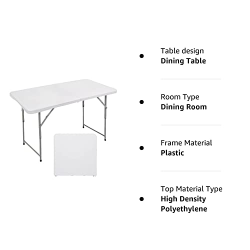 FORUP Folding Utility Table, 4ft Fold-in-Half Portable Plastic Picnic Party Dining Camp Table