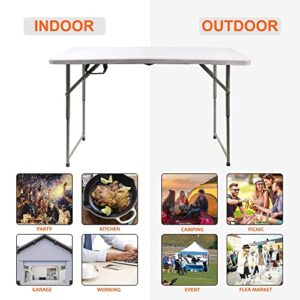 FORUP Folding Utility Table, 4ft Fold-in-Half Portable Plastic Picnic Party Dining Camp Table