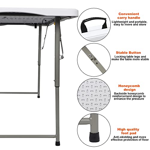 FORUP Folding Utility Table, 4ft Fold-in-Half Portable Plastic Picnic Party Dining Camp Table