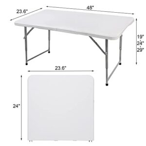 FORUP Folding Utility Table, 4ft Fold-in-Half Portable Plastic Picnic Party Dining Camp Table