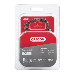Oregon S45 AdvanceCut Replacement Chainsaw Chain for 12-Inch Guide Bar, 45 Drive Links, Pitch: 3/8" Low Profile, Low Vibration, .050" Gauge Gray (Packaging May Vary)