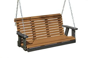 5ft-cedar-poly lumber roll back porch swing with cupholder arms heavy duty everlasting polytuf hdpe – made in usa – amish crafted