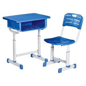 atezch_ kids functional desk and chair set, height adjustable children school study desk, metal hook and storage drawer for boys girls, anti-slip (blue)