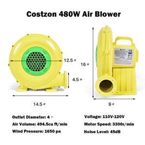 Costzon Air Blower, 480W Bounce House Blower, Pump Fan Commercial Inflatable Bouncer Blower, Air Blower for Inflatables, Perfect for Inflatable Bounce House, Waterslide, Bouncy Castle (480 Watt 0.6HP)