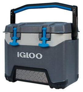 igloo bmx 25 quart cooler with cool riser technology, fish ruler, and tie-down points – 11.29 pounds – carbonite gray and blue