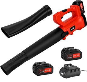 cordless leaf blower 6-speed 400cfm with battery electric handheld leaf blower for lawn care sweeping snow and surface dust cleaning (two batteries)