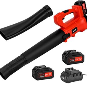 Cordless Leaf Blower 6-Speed 400CFM with Battery Electric Handheld Leaf Blower for Lawn Care Sweeping Snow and Surface Dust Cleaning (Two Batteries)