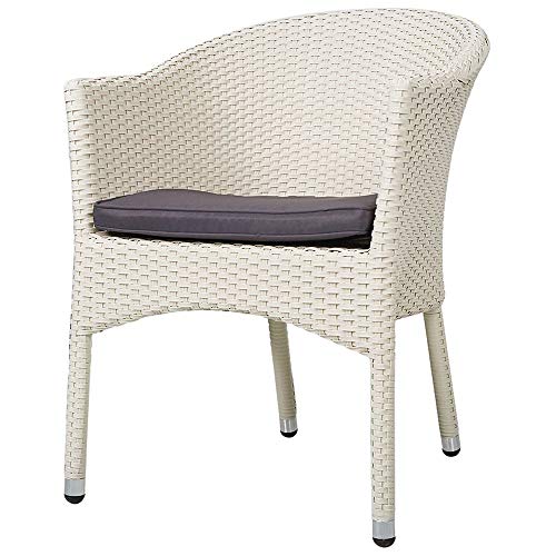 KARMAS PRODUCT Outdoor Dining Rattan Chairs Patio Garden Furniture with Seat Cushions,Weave Wicker Armchair 1 PC (White)