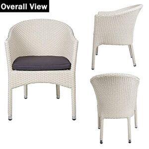 KARMAS PRODUCT Outdoor Dining Rattan Chairs Patio Garden Furniture with Seat Cushions,Weave Wicker Armchair 1 PC (White)