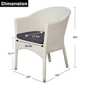 KARMAS PRODUCT Outdoor Dining Rattan Chairs Patio Garden Furniture with Seat Cushions,Weave Wicker Armchair 1 PC (White)