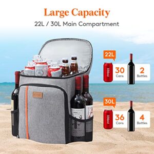 Lifewit 30 Cans Backpack Cooler Waterproof Insulated Soft Lunch Cooler Backpack Lightweight Leakproof Cooler Bag for Men Women Adults for Work Picnics Beach Camping Travel Outdoor Activities, Grey