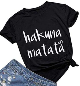 hakuna matata o-neck women short sleeve t shirt graphic teen girls cute tops letters print tees black