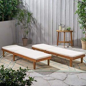 Christopher Knight Home Madge Oudoor Chaise Lounge with Cushion (Set of 2), Teak Finish, Cream