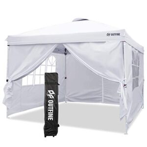 outfine canopy 10’x10′ pop up commercial instant gazebo tent, fully waterproof, outdoor party canopies with 4 removable sidewalls, stakes x8, ropes x4 (white, 10*10ft)