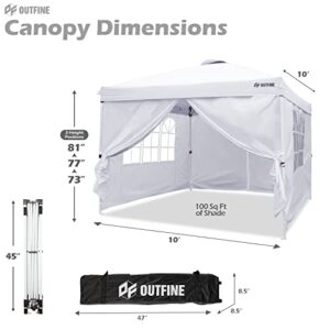 OUTFINE Canopy 10'x10' Pop Up Commercial Instant Gazebo Tent, Fully Waterproof, Outdoor Party Canopies with 4 Removable Sidewalls, Stakes x8, Ropes x4 (White, 10*10FT)