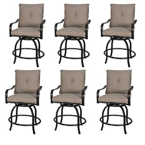 rimba patio swivel bar stools outdoor bar height bistro dining chairs all-weather patio metal furniture set with armrest and cushions, set of 6