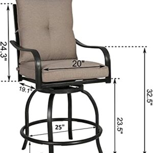 Rimba Patio Swivel Bar Stools Outdoor Bar Height Bistro Dining Chairs All-Weather Patio Metal Furniture Set with Armrest and Cushions, Set of 6