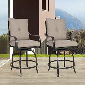 Rimba Patio Swivel Bar Stools Outdoor Bar Height Bistro Dining Chairs All-Weather Patio Metal Furniture Set with Armrest and Cushions, Set of 6