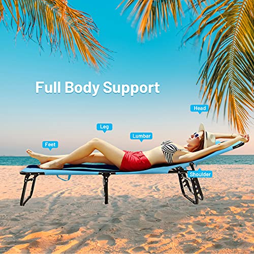 Giantex Outdoor Chaise Lounge Chair - Folding Beach Chair with 5 Adjustable Positions, Hole, Detachable Pillow, Hand Ropes, Lounger for Sunbathing, Poolside, Yard, Patio Lawn Chair