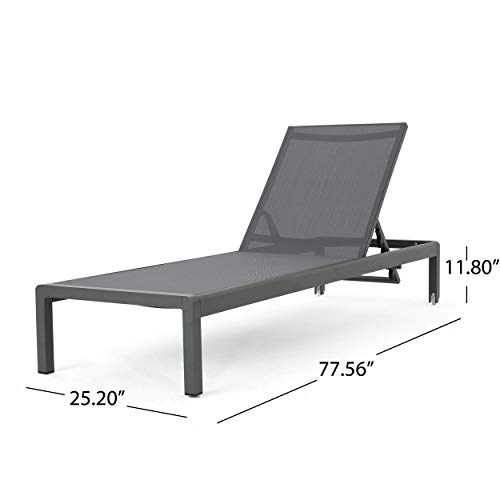 Christopher Knight Home Cape Coral Outdoor Aluminum Chaise Lounge with Mesh Seat, Grey / Dark Grey