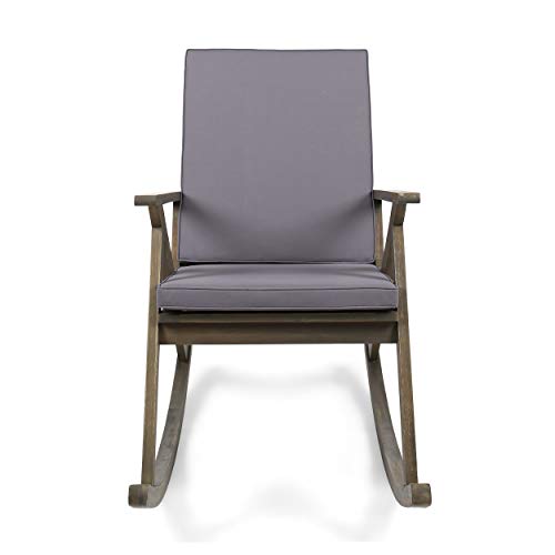 Christopher Knight Home Outdoor Acacia Wood Rocking Chair, Grey/Grey Cushion