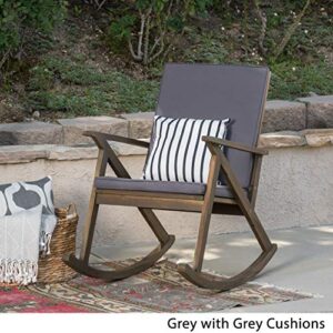 Christopher Knight Home Outdoor Acacia Wood Rocking Chair, Grey/Grey Cushion