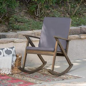 Christopher Knight Home Outdoor Acacia Wood Rocking Chair, Grey/Grey Cushion