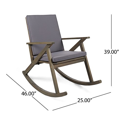 Christopher Knight Home Outdoor Acacia Wood Rocking Chair, Grey/Grey Cushion