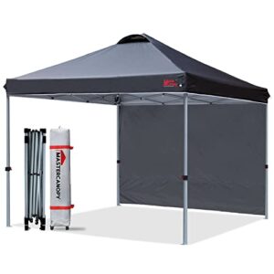 mastercanopy durable ez pop-up canopy tent with 1 sidewall (10’x10′,black)