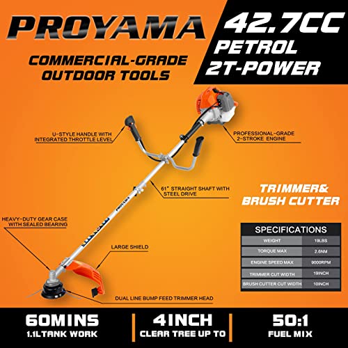 PROYAMA 42.7cc Gas Weed Wacker, 3 in 1 Weed Eater Gas Powered, Brush Cutter and Gas String Trimmer 2-Cycle Extreme Duty, Grass Trimmer 2023 Upgraded