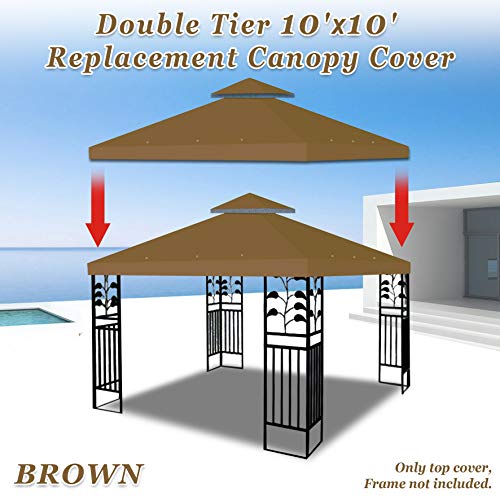 Strong Camel Double Tier Replacement Cover for 10'X10'Gazebo Canopy Top Patio Pavilion Cover Sunshade Polyester-Brown