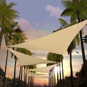 Amgo 12' x 12' x 12' Beige Triangle Sun Shade Sail Canopy Awning ATAPT12, 95% UV Blockage, Water & Air Permeable, Commercial and Residential (We Customize)