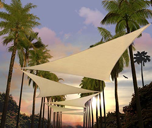 Amgo 12' x 12' x 12' Beige Triangle Sun Shade Sail Canopy Awning ATAPT12, 95% UV Blockage, Water & Air Permeable, Commercial and Residential (We Customize)