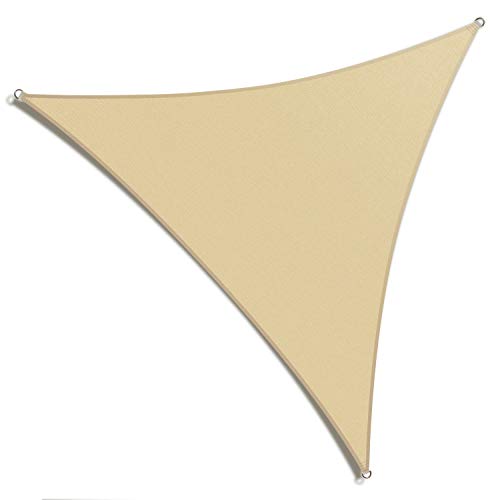 Amgo 12' x 12' x 12' Beige Triangle Sun Shade Sail Canopy Awning ATAPT12, 95% UV Blockage, Water & Air Permeable, Commercial and Residential (We Customize)