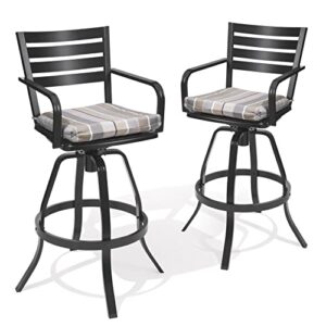pellebant swivel outdoor bar stools set of 2, patio bar dining chairs with cast aluminum frame, sunbrella cushion, easy to install, champagne